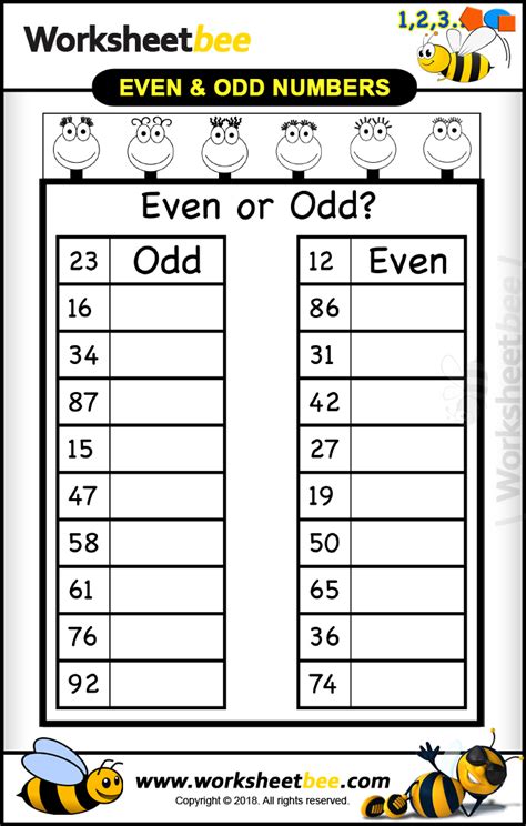 Free Printable Odd and Even Numbers worksheets .